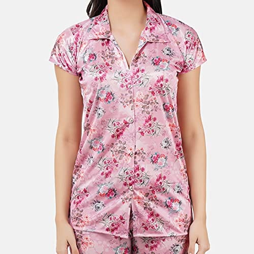 VALENCIA SLEEPWEAR Digital Pattern Print Satin Short Night Suit Night Dress Loungewear Shorts