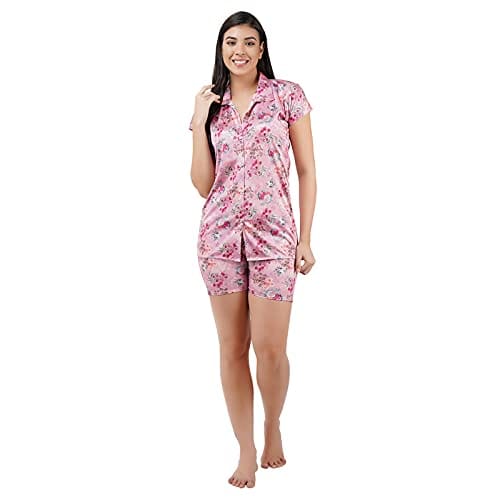 VALENCIA SLEEPWEAR Digital Pattern Print Satin Short Night Suit Night Dress Loungewear Shorts