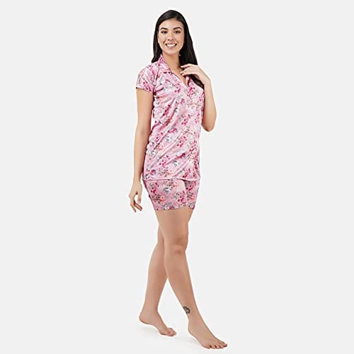 VALENCIA SLEEPWEAR Digital Pattern Print Satin Short Night Suit Night Dress Loungewear Shorts