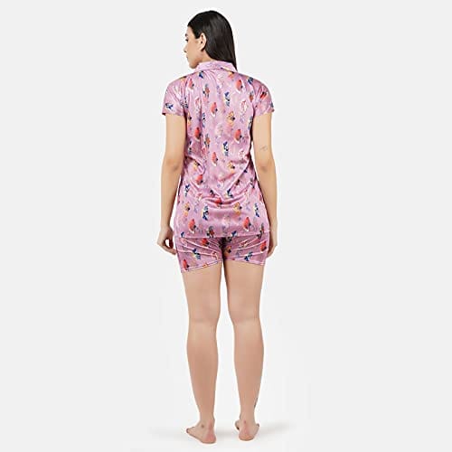 VALENCIA SLEEPWEAR Digital Pattern Print Satin Short Night Suit Night Dress Loungewear Shorts