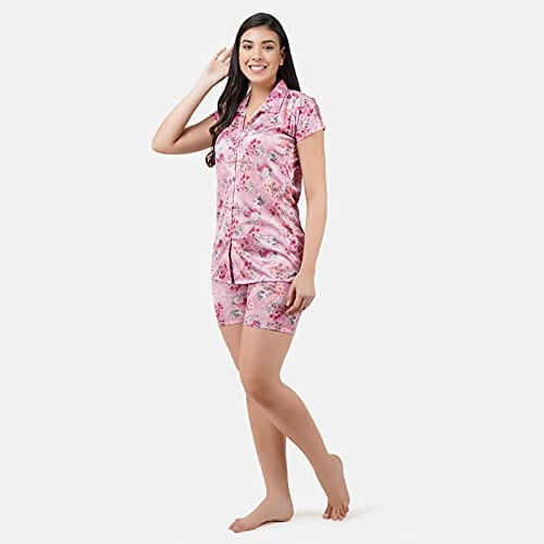 VALENCIA SLEEPWEAR Digital Pattern Print Satin Short Night Suit Night Dress Loungewear Shorts