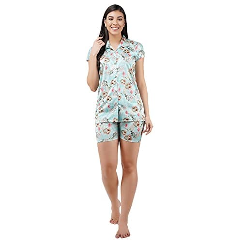 VALENCIA SLEEPWEAR Digital Pattern Print Satin Short Night Suit Night Dress Loungewear Shorts