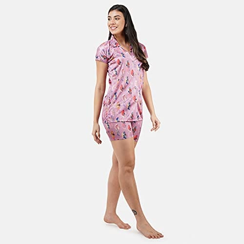 VALENCIA SLEEPWEAR Digital Pattern Print Satin Short Night Suit Night Dress Loungewear Shorts