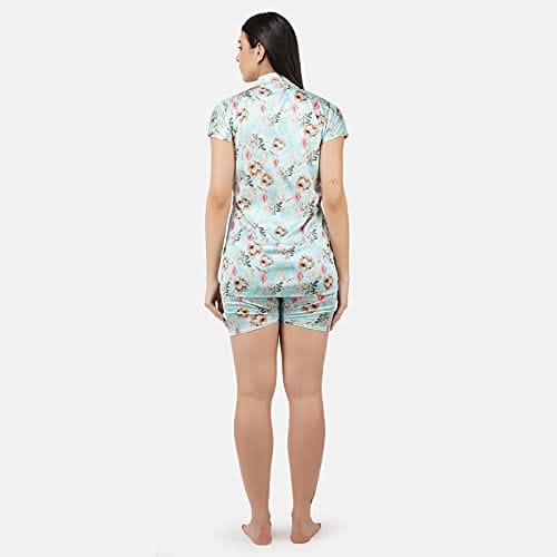 VALENCIA SLEEPWEAR Digital Pattern Print Satin Short Night Suit Night Dress Loungewear Shorts