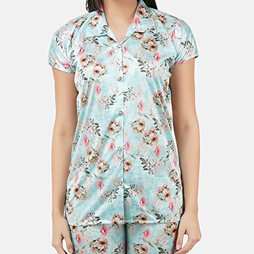 VALENCIA SLEEPWEAR Digital Pattern Print Satin Short Night Suit Night Dress Loungewear Shorts