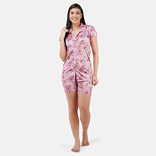 VALENCIA SLEEPWEAR Digital Pattern Print Satin Short Night Suit Night Dress Loungewear Shorts