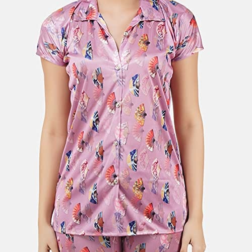 VALENCIA SLEEPWEAR Digital Pattern Print Satin Short Night Suit Night Dress Loungewear Shorts