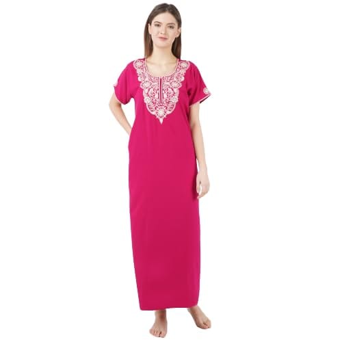 KOI SLEEPWEAR lizzybizzy Nightgown with White Floral Embroidery with Pockets Comfortable for Women (Free Size)