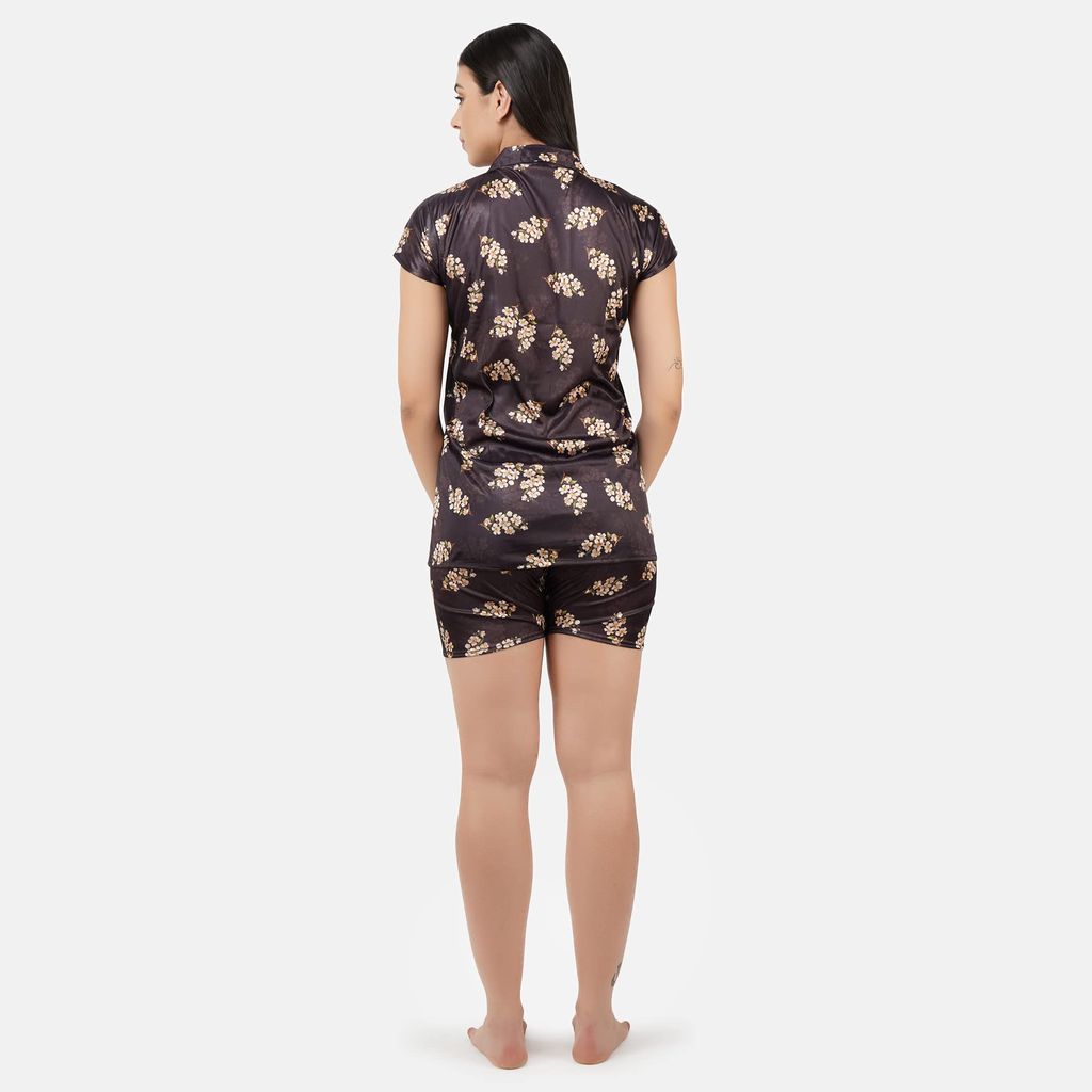 VALENCIA SLEEPWEAR Digital Pattern Print Satin Short Night Suit Night Dress Loungewear Shorts