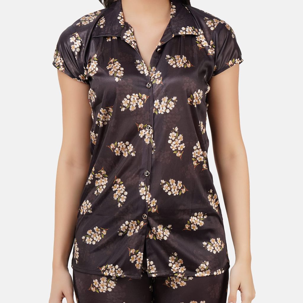 VALENCIA SLEEPWEAR Digital Pattern Print Satin Short Night Suit Night Dress Loungewear Shorts