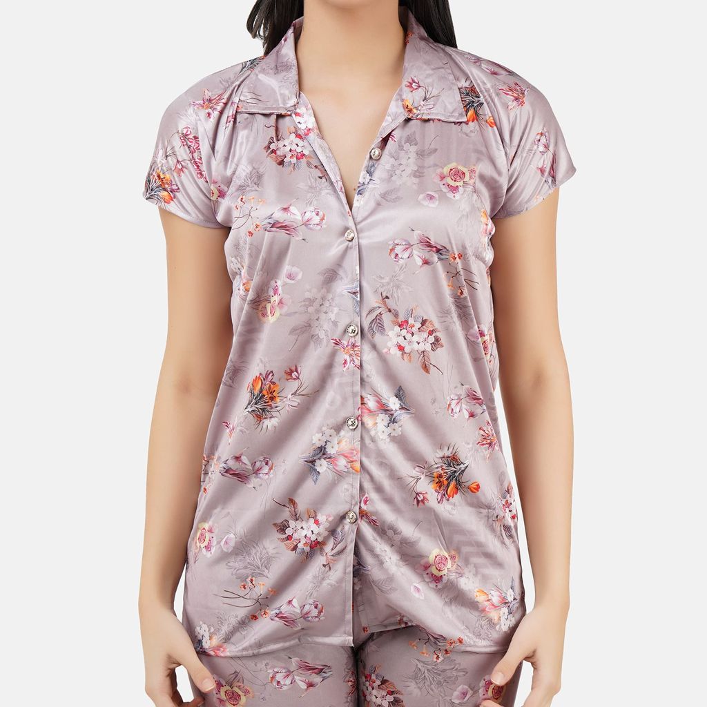 VALENCIA SLEEPWEAR Digital Pattern Print Satin Short Night Suit Night Dress Loungewear Shorts