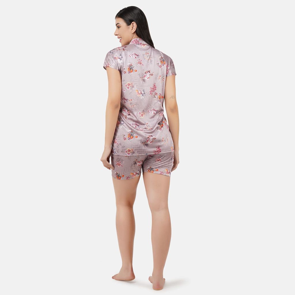 VALENCIA SLEEPWEAR Digital Pattern Print Satin Short Night Suit Night Dress Loungewear Shorts