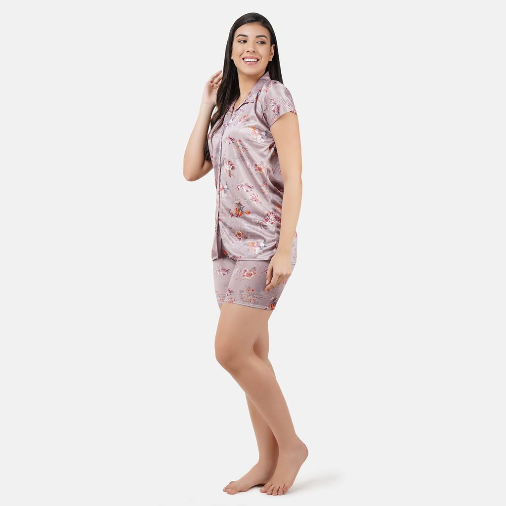 VALENCIA SLEEPWEAR Digital Pattern Print Satin Short Night Suit Night Dress Loungewear Shorts