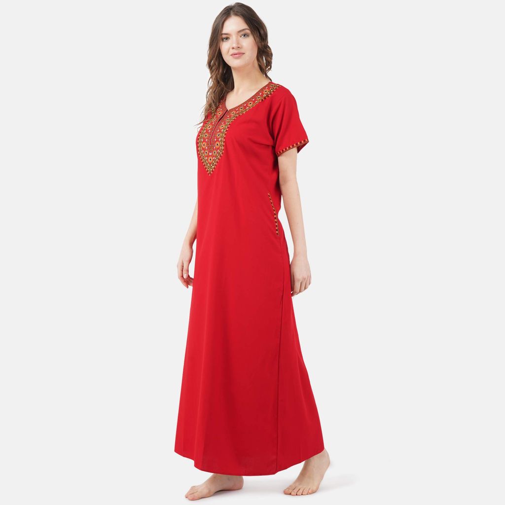 KOI SLEEPWEAR lissybissy Cotton Resham Embroidery Nighty Night Gown Maxi for Women A line