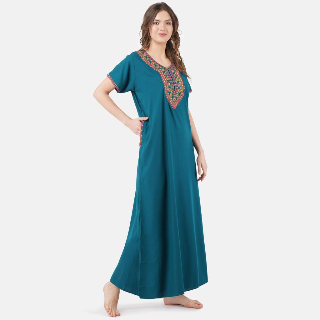 KOI SLEEPWEAR lissybissy Cotton Resham Embroidery Nighty Night Gown Maxi for Women A line