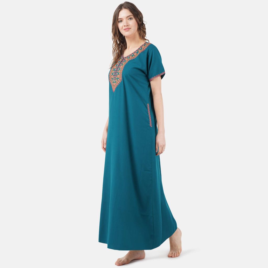 KOI SLEEPWEAR lissybissy Cotton Resham Embroidery Nighty Night Gown Maxi for Women A line