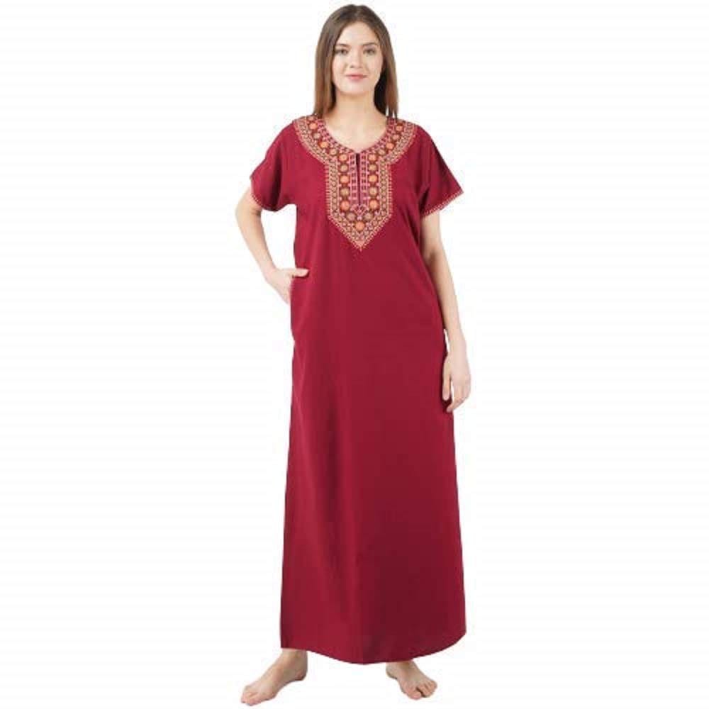 KOI SLEEPWEAR lissybissy Cotton Resham Embroidery Nighty Night Gown Maxi for Women A line