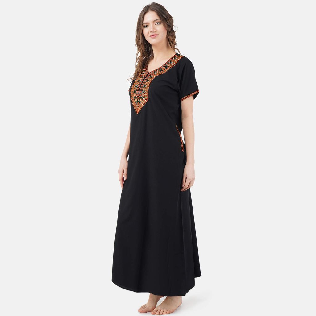 KOI SLEEPWEAR lissybissy Cotton Resham Embroidery Nighty Night Gown Maxi for Women A line