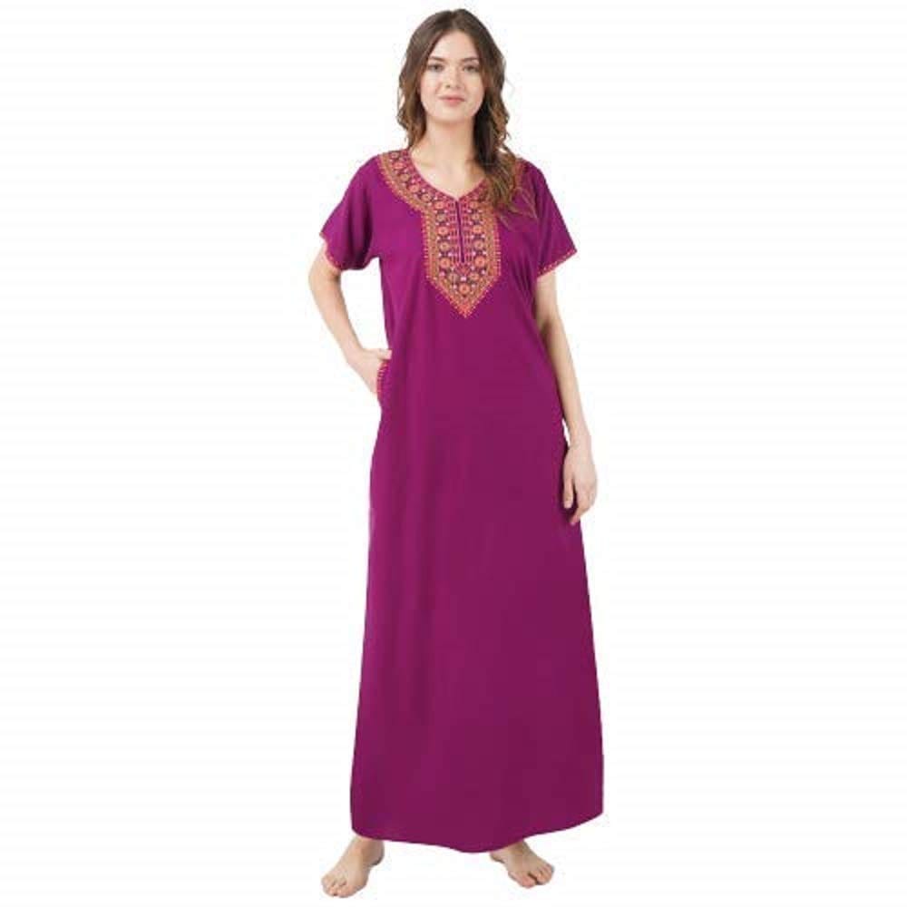 KOI SLEEPWEAR lissybissy Cotton Resham Embroidery Nighty Night Gown Maxi for Women A line