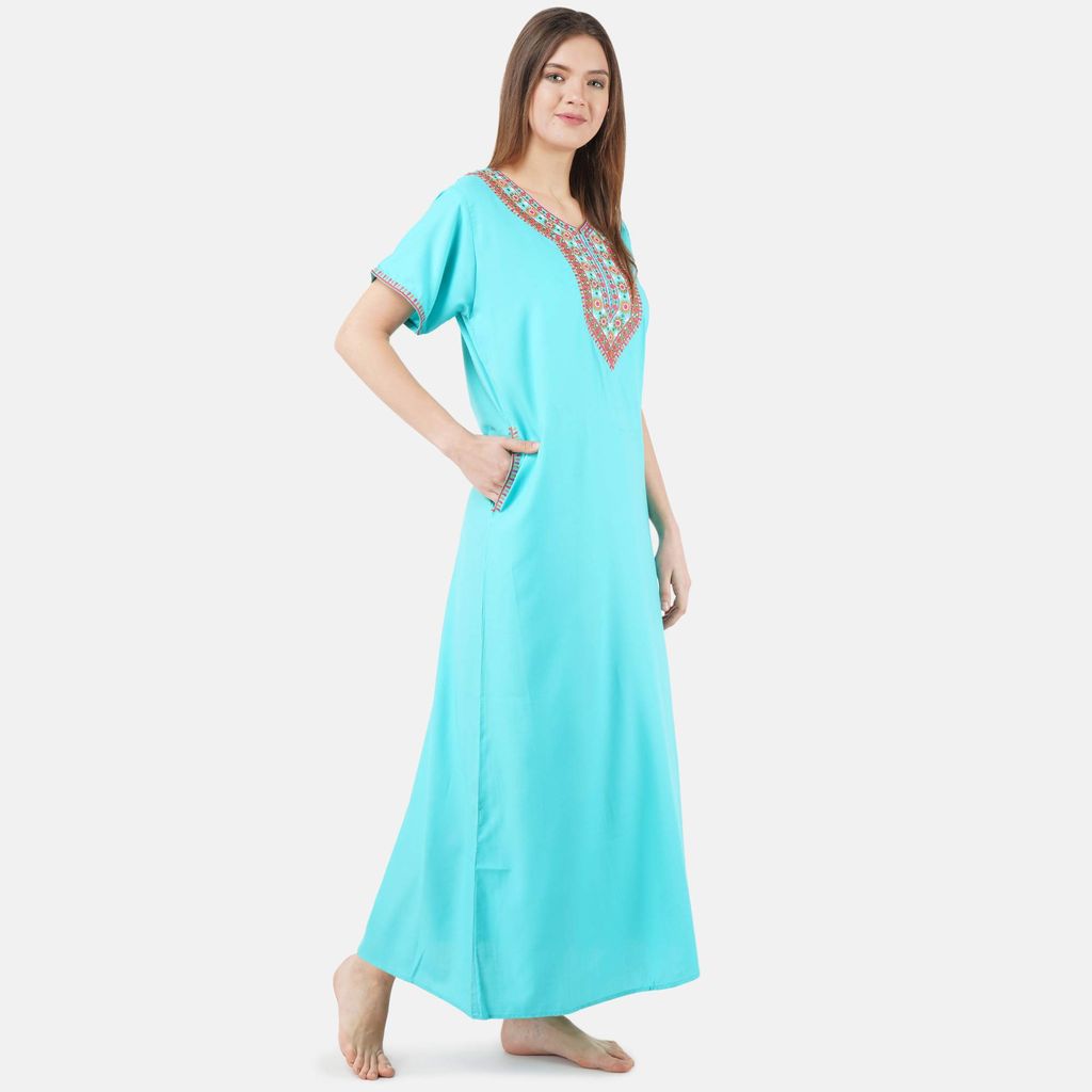 KOI SLEEPWEAR lissybissy Cotton Resham Embroidery Nighty Night Gown Maxi for Women A line