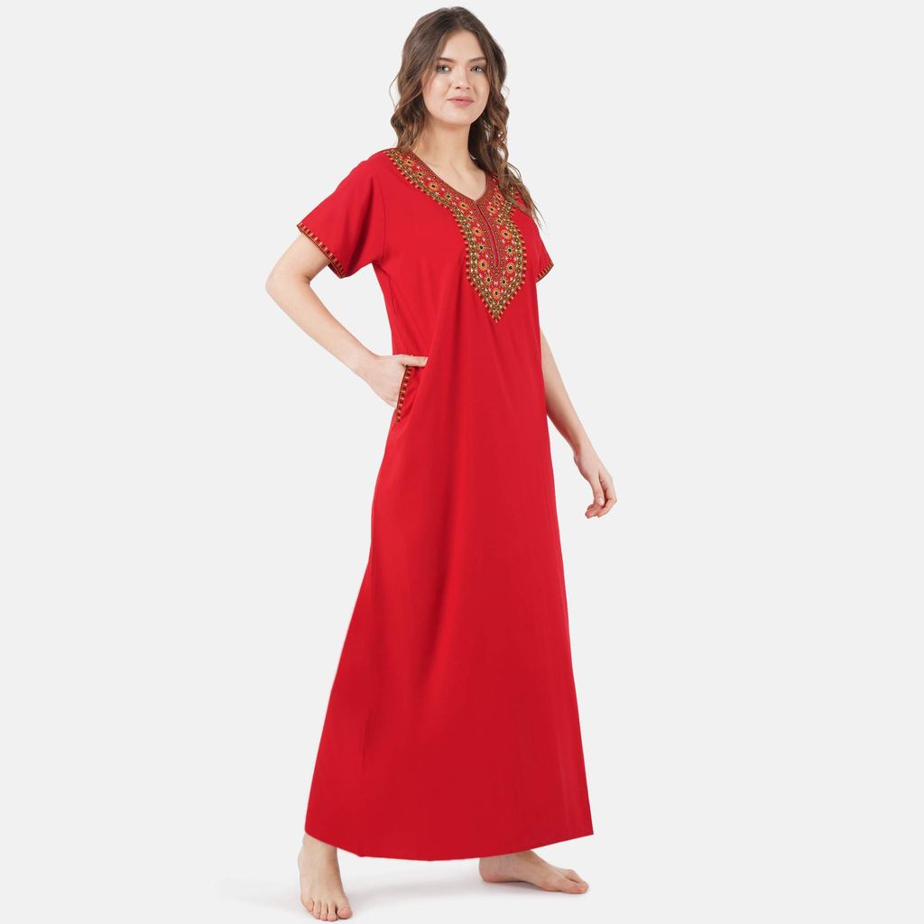 KOI SLEEPWEAR lissybissy Cotton Resham Embroidery Nighty Night Gown Maxi for Women A line