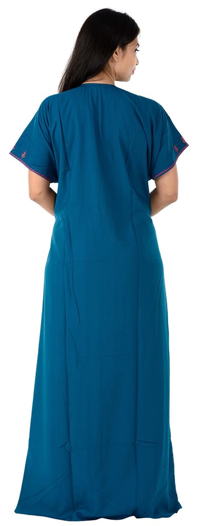 VALENCIA SLEEPWEAR Women's Nighty Peacock Green Pure Lizzy Bizzy Fabric Comfortable Nightwear (L&XL Size)