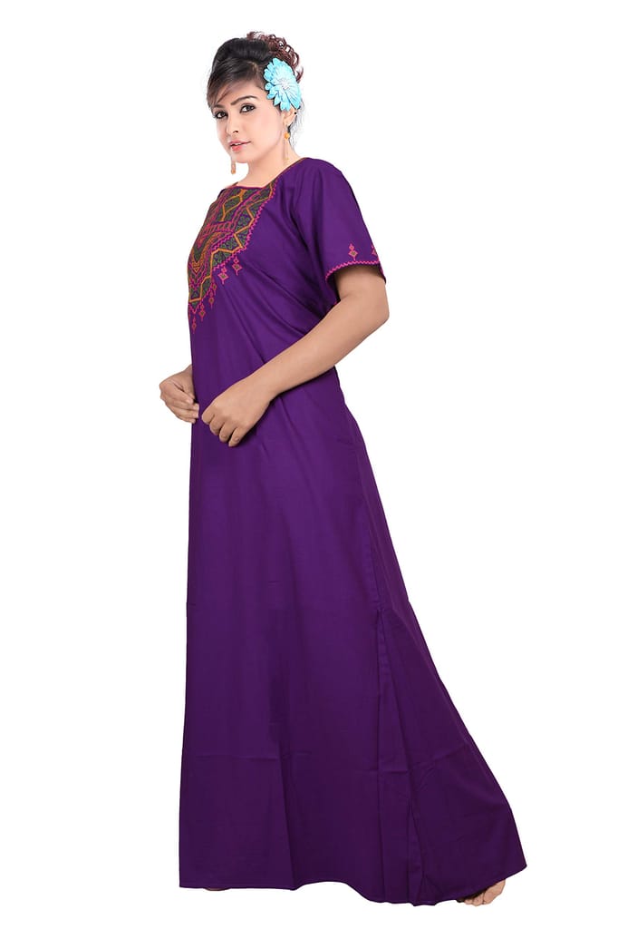VALENCIA SLEEPWEAR Lizzy Bizzy Cotton Embroidery Nighty Nightwear Maxi Plain for Women