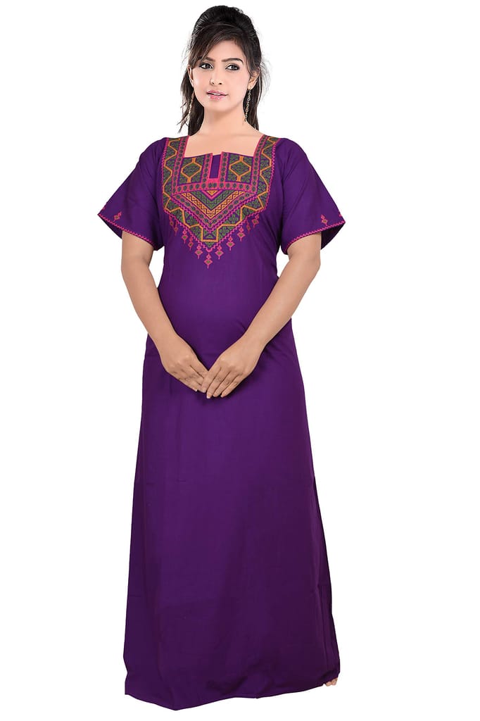 VALENCIA SLEEPWEAR Lizzy Bizzy Cotton Embroidery Nighty Nightwear Maxi Plain for Women