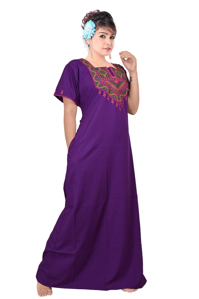 VALENCIA SLEEPWEAR Lizzy Bizzy Cotton Embroidery Nighty Nightwear Maxi Plain for Women