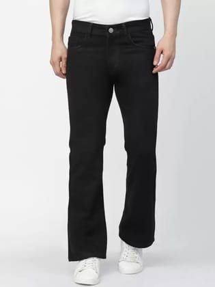 Non-Stretchable Boot Cut Men Boot-Leg Mid Rise Black Jeans