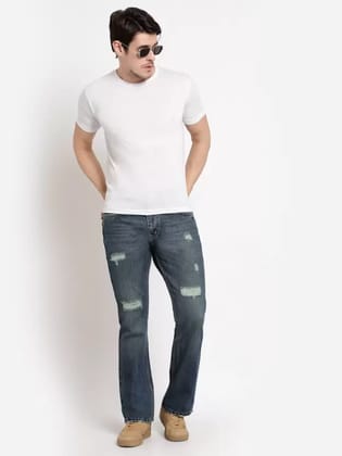 Men Boot-Leg Mid Rise Dark Blue Jeans