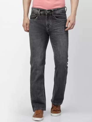 Non-Stretchable Boot Cut Men Boot-Leg Mid Rise Dark Grey Jeans