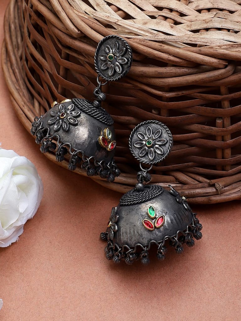 Oxidized Metal Color Jhumki Earrings - Earrings | Buy online on ZillyBuy