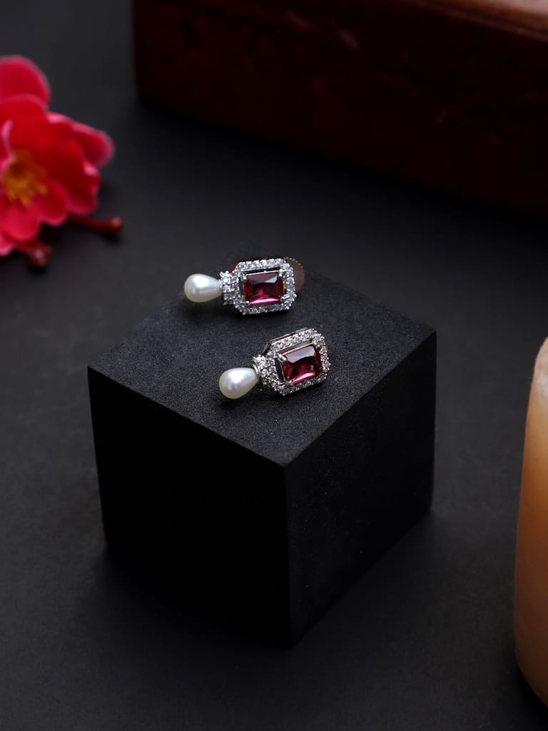 Rose Gold Plated Red Stone Earrings - Earrings | Buy online on ZillyBuy