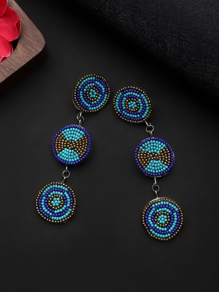 Cardinal Blue Color Beads Weaving Geometric Design Oxidized Earrings - Earrings | Buy online on ZillyBuy