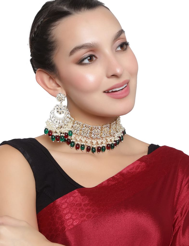 Cardinal Multicolor Onyx Kundan Gold Plated Choker Necklace Set - Jewellery Sets | Buy online on ZillyBuy