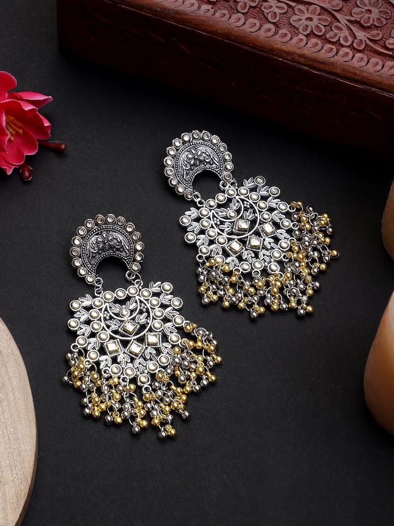Oxidized Silver Color Gold Color Gungroo Earrings - Earrings | Buy online on ZillyBuy