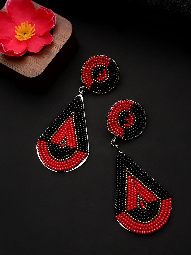 Cardinal Black & Maroon Color Beads Weaving Geometric Design Oxidized Earrings - Earrings | Buy online on ZillyBuy