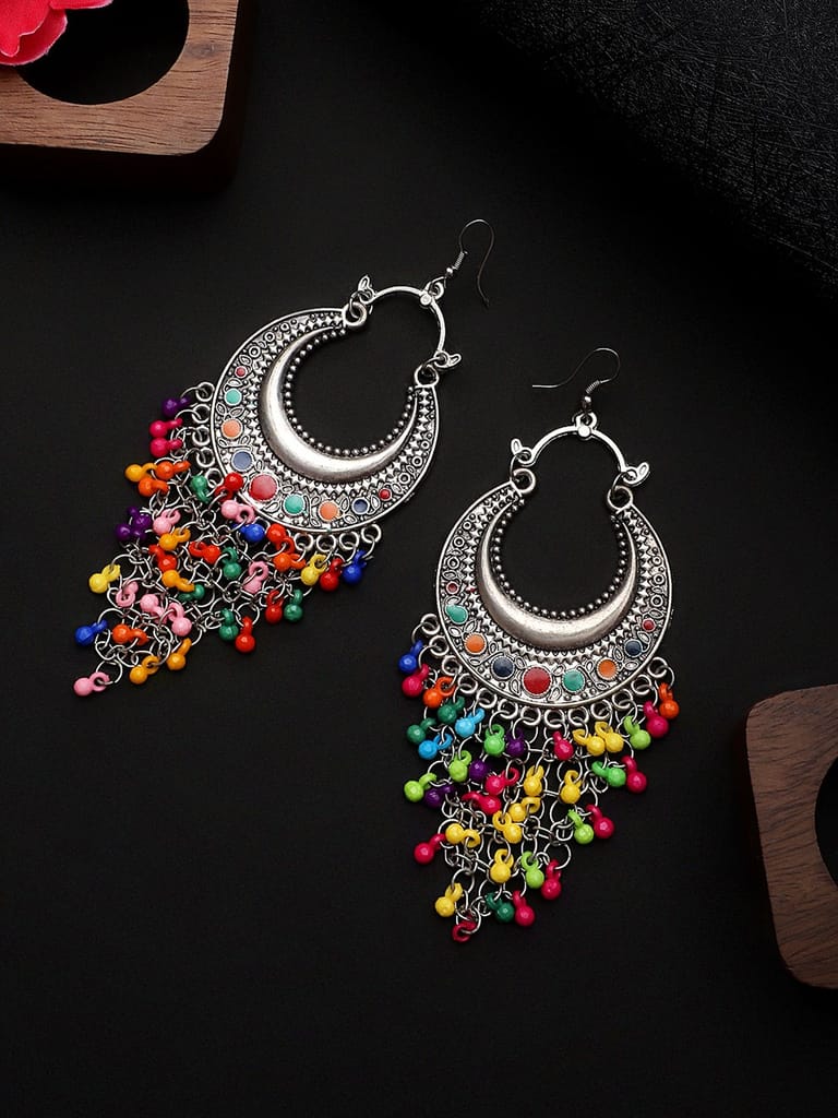 Cardinal Multicolor Beads Oxidized Silver Color Chandbali Earrings - Earrings | Buy online on ZillyBuy