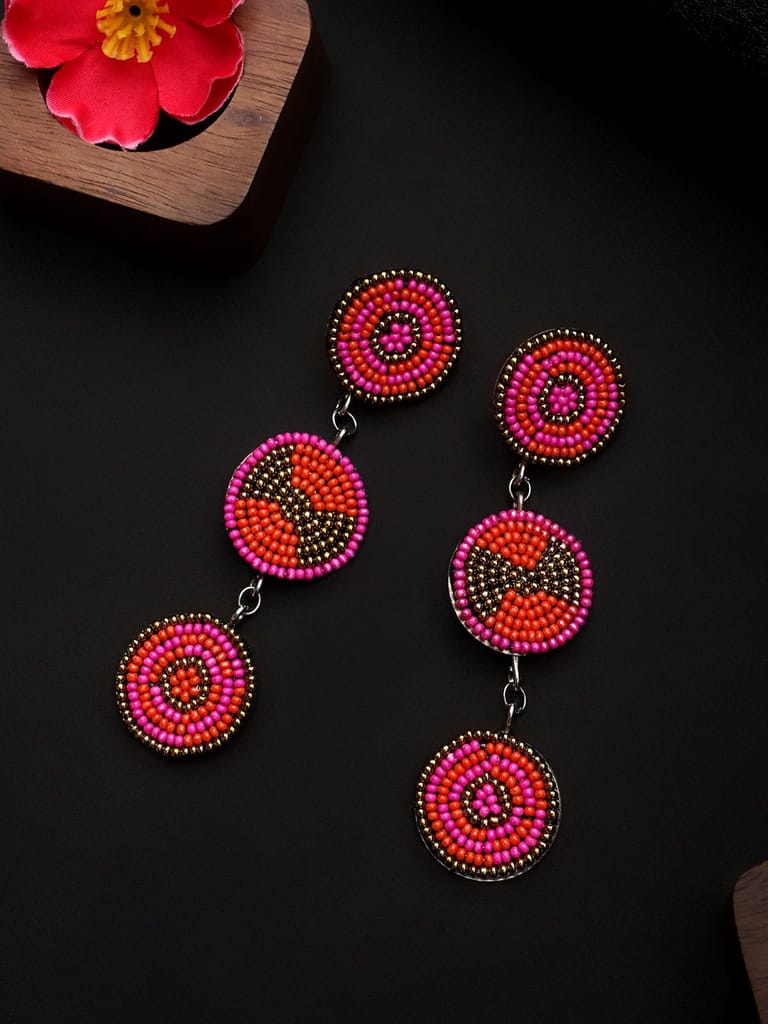 Cardinal Multicolor Beads Maroon & Black Geometric Design Oxidized Earrings - Earrings | Buy online on ZillyBuy