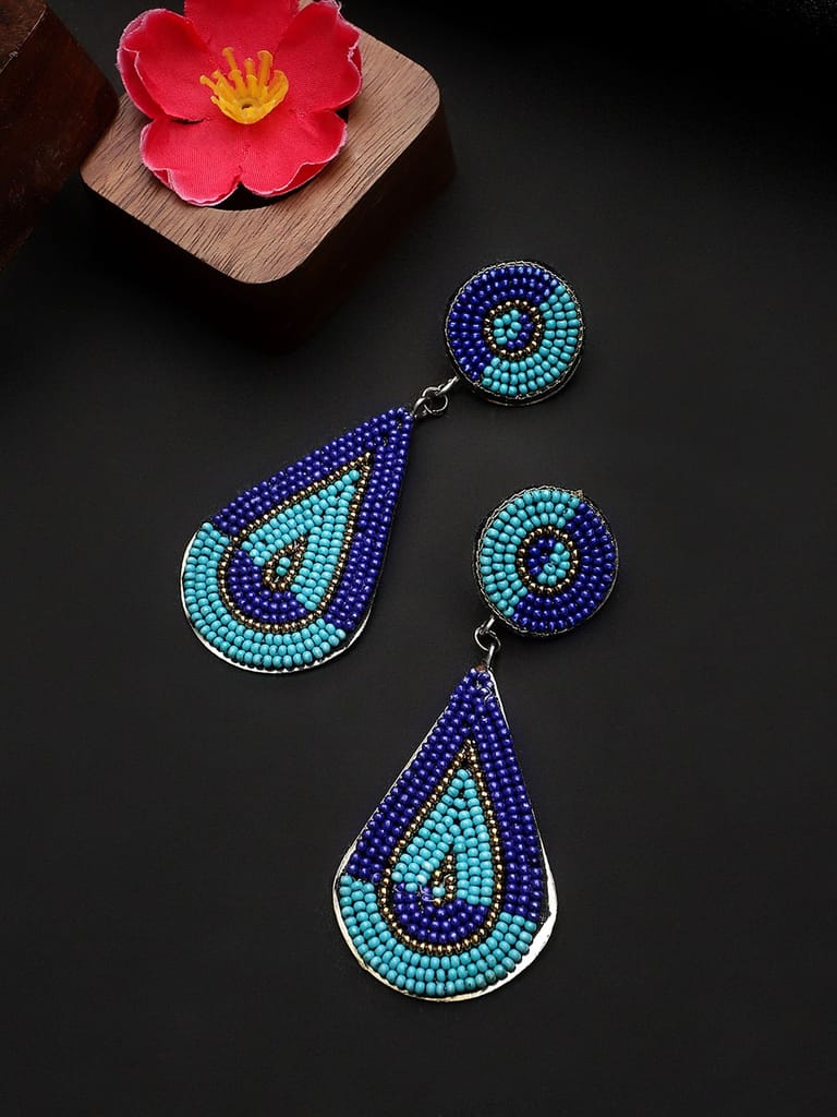 Cardinal Blue Beads Weaving Geometric Design Oxidized Earrings - Earrings | Buy online on ZillyBuy