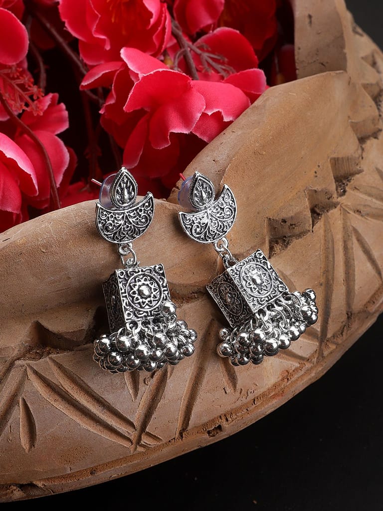 Cardinal Oxidized Silver Color Light Weight Jhumki Earrings - Earrings | Buy online on ZillyBuy