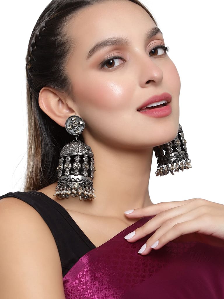 Cardinal Oxidized Metallic Color Light Weight Jhumka Earrings - Earrings | Buy online on ZillyBuy