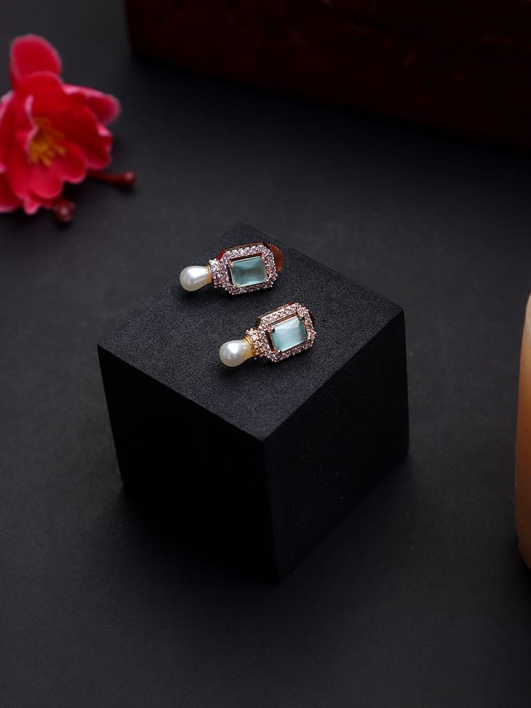 American Diamond Aqua Color Silver Polish Earrings - Earrings | Buy online on ZillyBuy