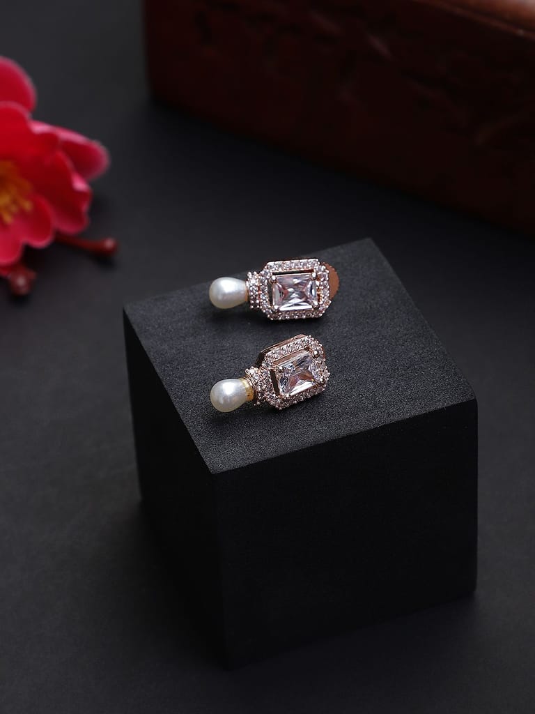 Rose Gold Plated White Stone American Diamond Earrings - Earrings | Buy online on ZillyBuy