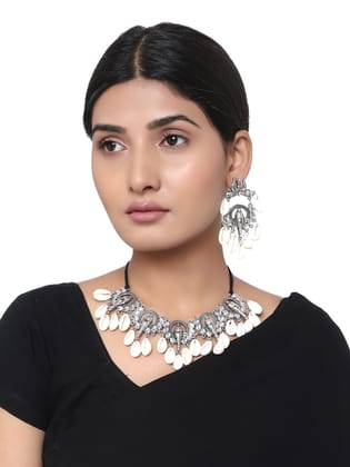 Oxidized Silver Color Shell Choker Necklace Set