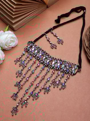 Cardinal Multicolor Stone Choker Necklace set