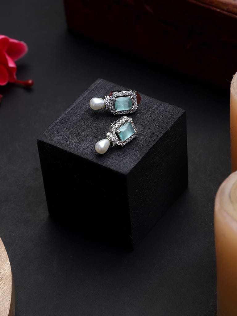 Rose Gold Plated Aqua Color American Diamond Earrings - Earrings | Buy online on ZillyBuy