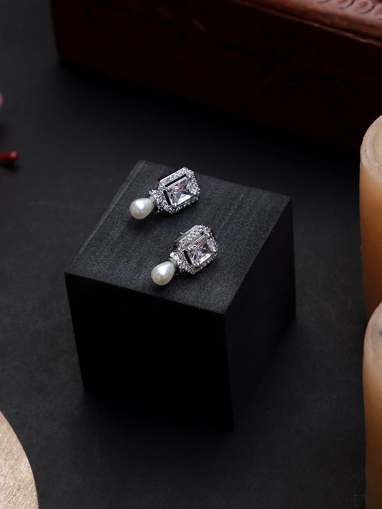 American Diamond Silver Polish White Stone Earrings - Earrings | Buy online on ZillyBuy