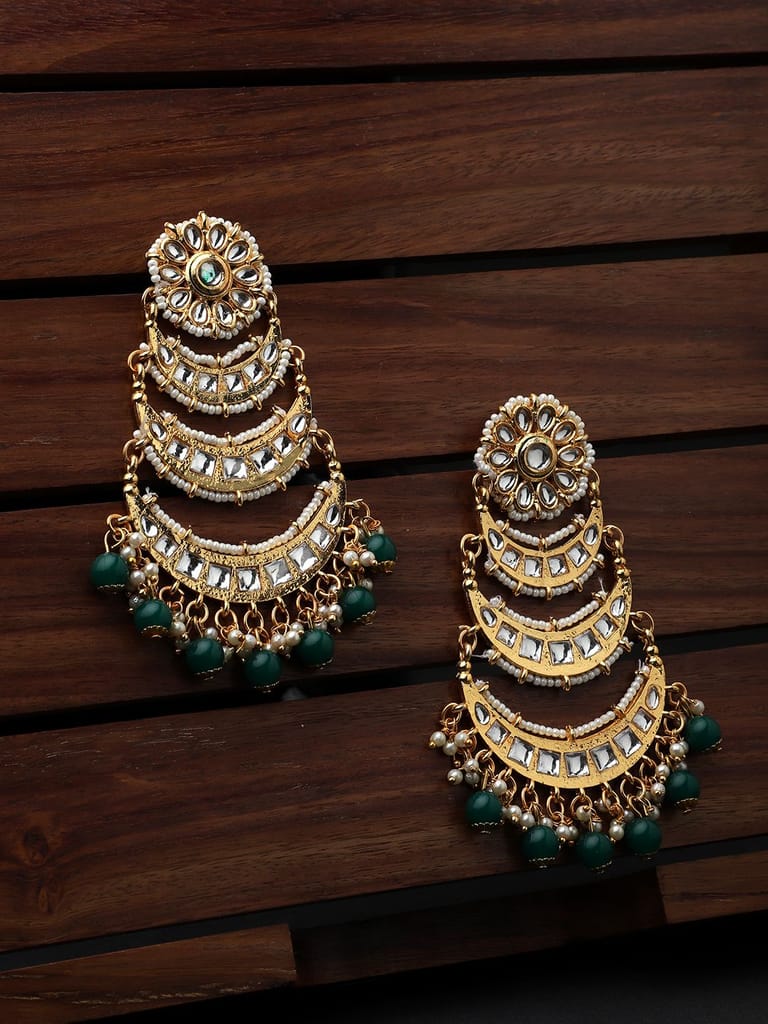 Cardinal Gold Plated Green Stone Earrings Set - Earrings | Buy online on ZillyBuy